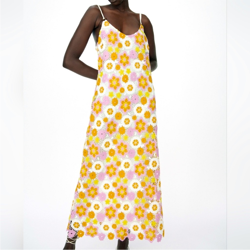 NWT Zara Flower Crochet Eyelet Midi Dress